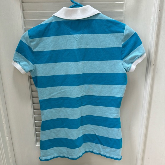 Tommy Hilfiger Blue Striped Polo Shirt with Intarsia Crest Logo - Picture 10 of 10